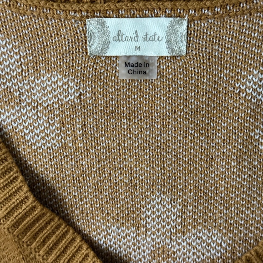 Altar'd State Brown White Daisy Floral V-Neck Balloon Sleeve Sweater Women's Med - Picture 5 of 6